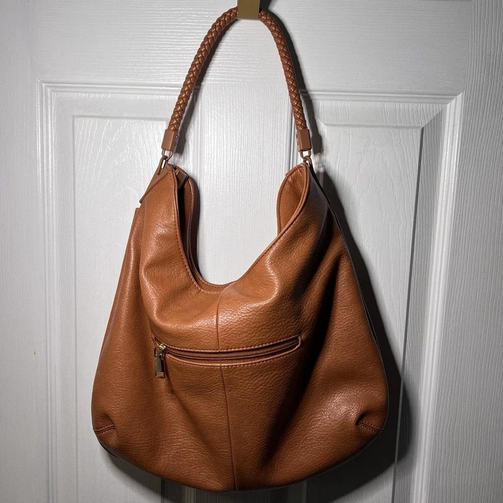 Antik Kraft Camel Slouch Hobo Shoulder Bag Vegan‎ Braided Handle
